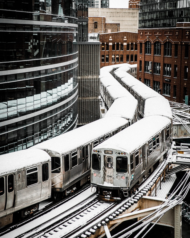 city, daylight, rail transportation, office building exterior, tram lines, buildings, cold temperature, no people, 2K, land vehicle, transportation system
