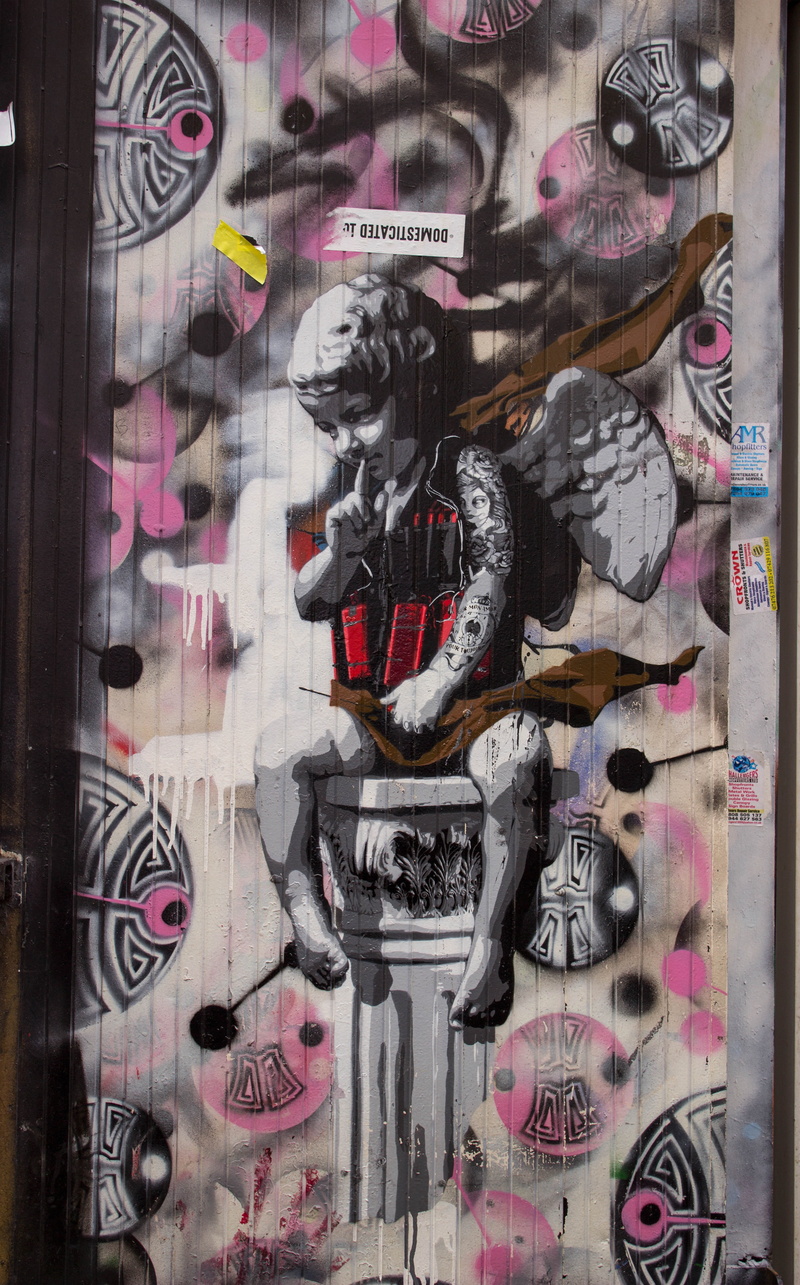 multi colored, craft, urban art, architecture, london, street art, facade, representation, female likeness, no people, multicolored, indoors, communication