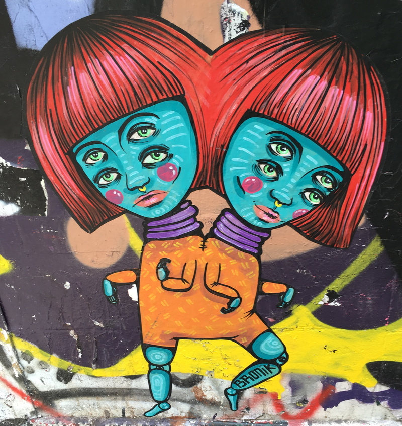indoors, brick lane, art, no people, facade, representation, urban art, text, craft, people, blue, female likeness, london, street art, 2K, wall, red hair