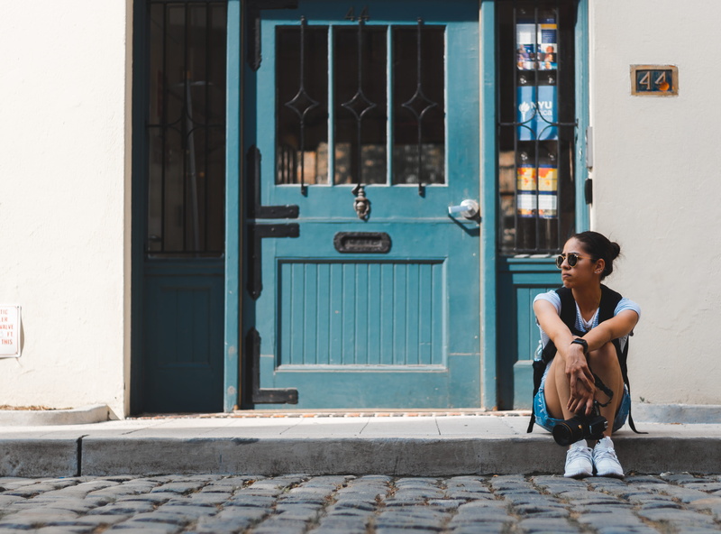 waiting, camera, portrait, young women, lifestyles, one person, building, model, woman, women, cobblestone, 5K, road, leisure activity, entrance, full length