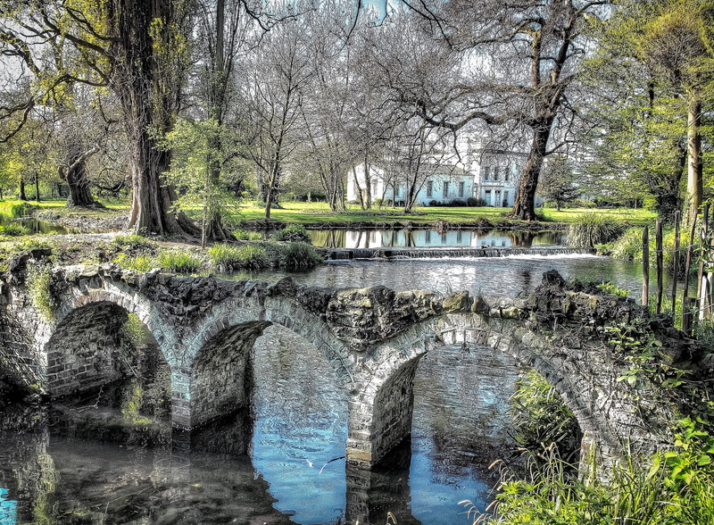 london, granite, tranquility, city, park - Man Made Space, forest, outdoors, no people, 2K, nature, surrounding, wimbeldon park, flowing water, arch, architecture