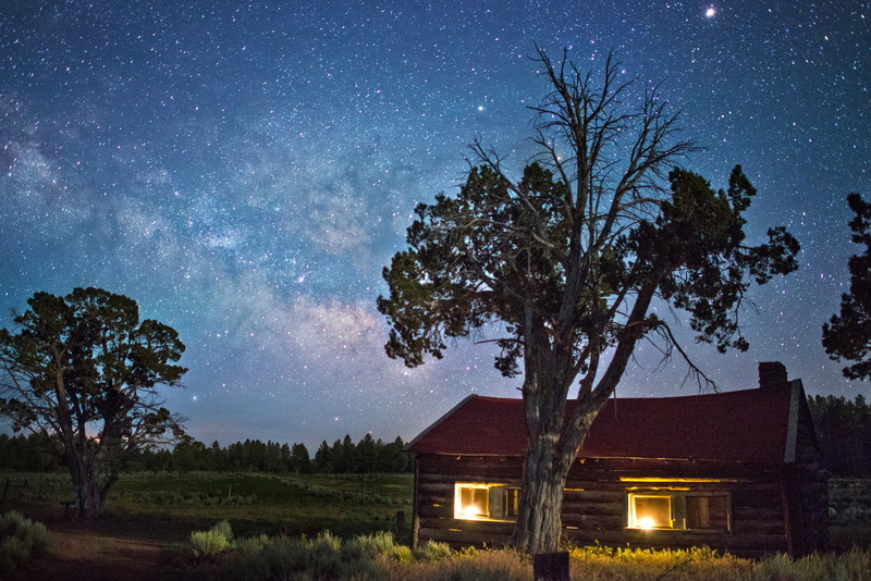 national monument, stars, illuminated, wooden, usa, cloud - sky, astronomy, cosmos, trees, bungalow, sky, space, house, waring ranch house, grand canyon-parashant