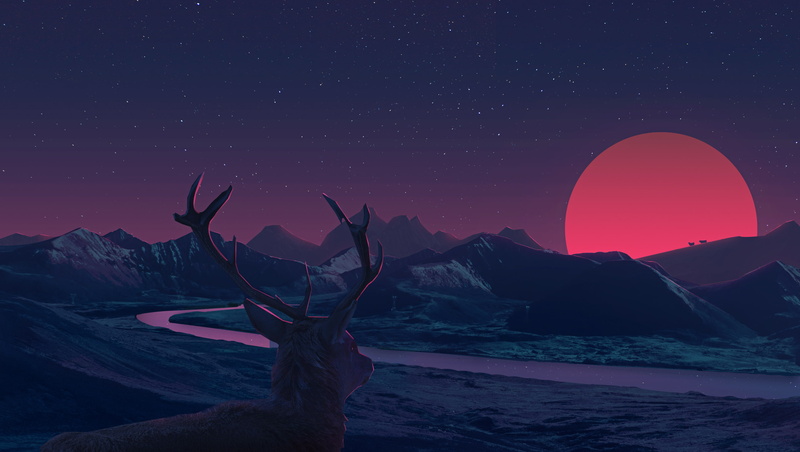 sunset, deer, 1080P, anime, staring