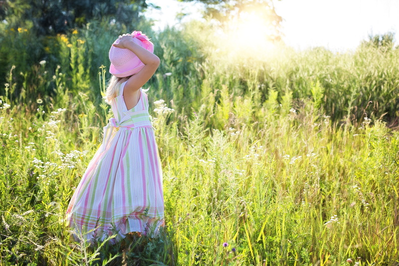 5K, plant, land, fashion, one person, adult, day, people, holding, girl in white, wildflowers, happiness, hairstyle, green, little girl, meadow, nature