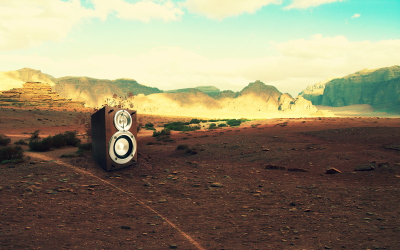 desert, digital art, speakers, 2K, landscape