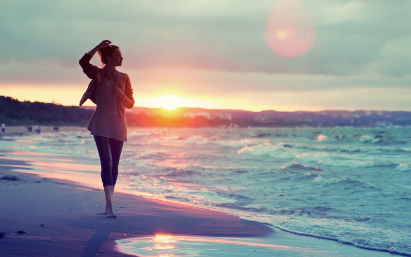 2K, relax, walk, sand, sea, evening, girl, beach