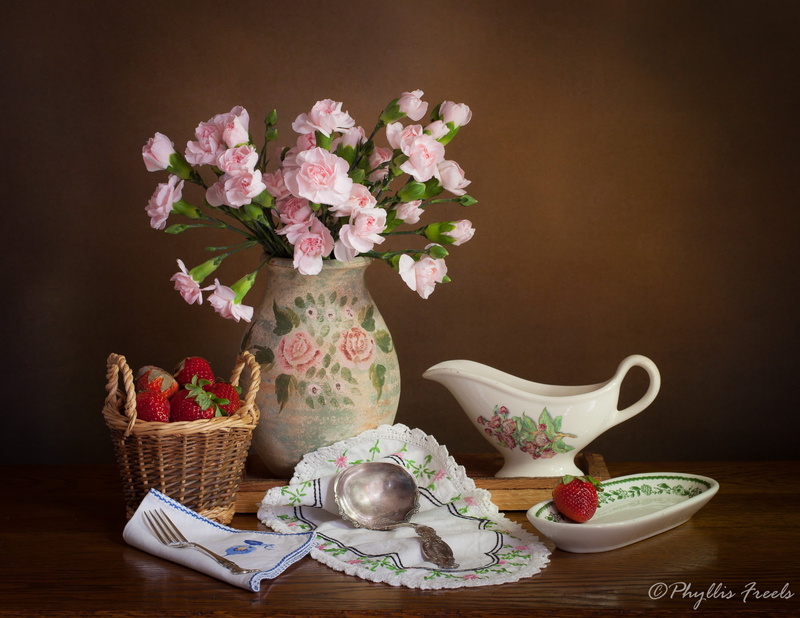 1080P, flowers, berries, clove, strawberry, vase, basket, still life, background, swipe, style