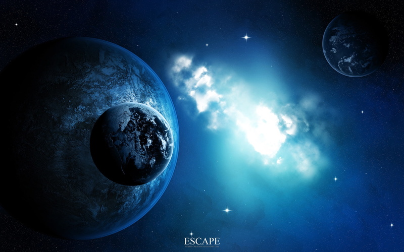 planets, close, 1080P, Space, Blue, illustration, Planet, escape, Two, Proximity