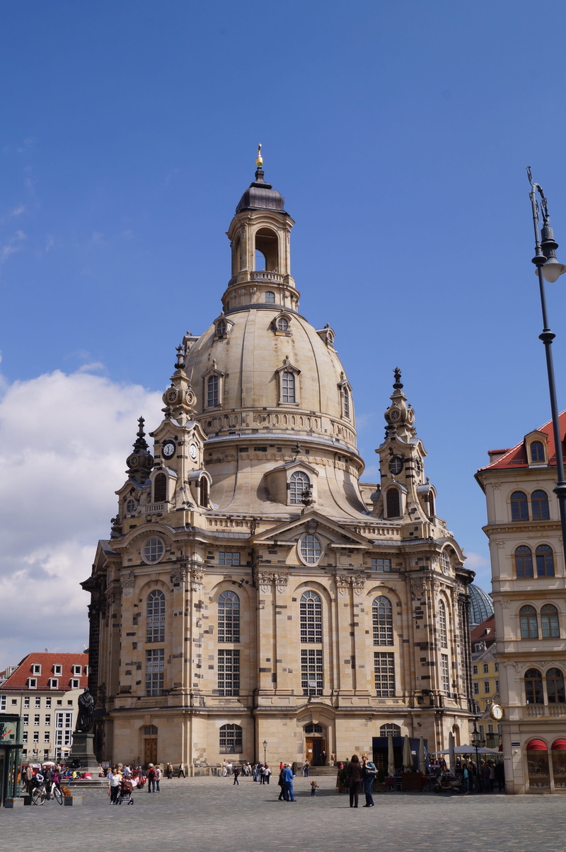 crowd, tourism, sky, building exterior, outdoors, building, spirituality, frauenkirche, group of people, dresden, built structure, belief, travel destinations