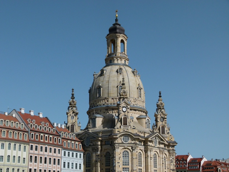 no people, saxony, blue, day, dome, architecture, outdoors, 4K, spirituality, clear sky, sky, spire, religion, dresden, low angle view, place of worship