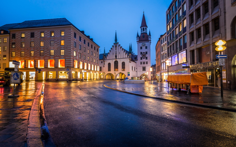 2K, g, marienplatz, bavaria, old, hall, town, munich, morning