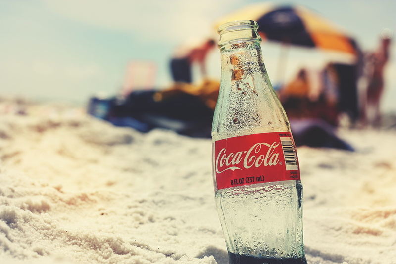 communication, sunlight, western script, beach, outdoors, miami, focus on foreground, container, nature, sky, bottle, pop, incidental people, 4K, coca cola