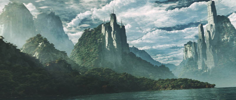 landscape, render, fantasy art, 2K, mountains, nature