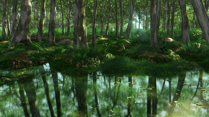 fantasy, light, technology, environment, wild, green, land, non-urban scene, water, no people, growth, moss, scenics - nature, generated, magical, outdoors