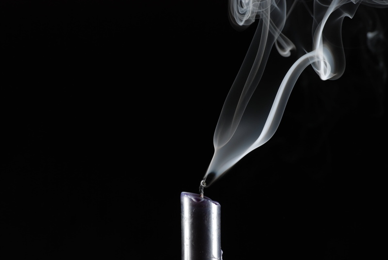 still life, copy space, smoke - physical structure, swirl, indoors, wick, matchstick, wax, studio shot, flame, candle, 4K, bw, black background, emitting