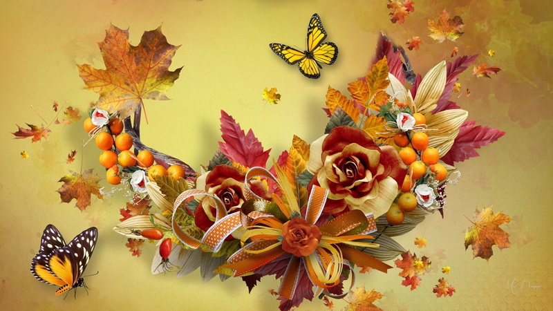 Butterfly, autumn, animal, close-up, Fall, flowering plant, indoors, representation, still life, nature, plant part, invertebrate, floral pattern, high angle view