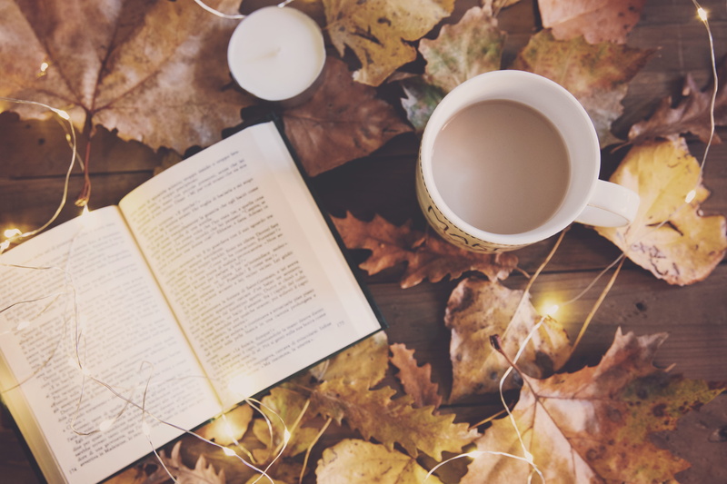 leaves, coffee cup, paper, caffeine, cup, table, high angle view, 5K, publication, autumn, drink, food and drink, book, change, still life, directly above