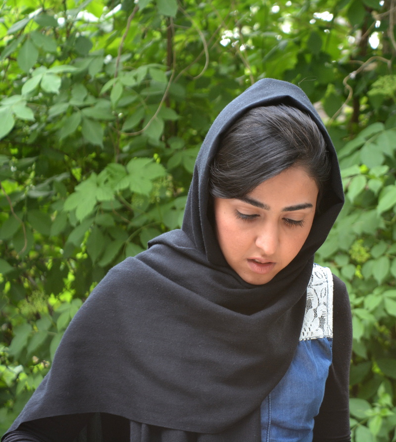 hairstyle, casual clothing, leisure activity, growth, green, islam, nature, real people, hijab, contemplation, front view, wearing, waist up, women, teenager
