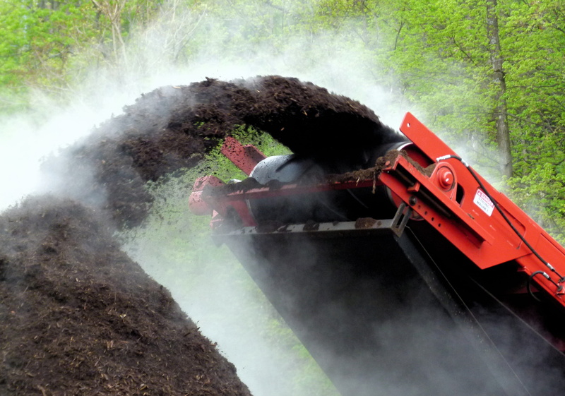 nature, compost, car, land vehicle, steam, spraying, much chipper, day, smoke - physical structure, forest, red, non-urban scene, plant, mode of transportation
