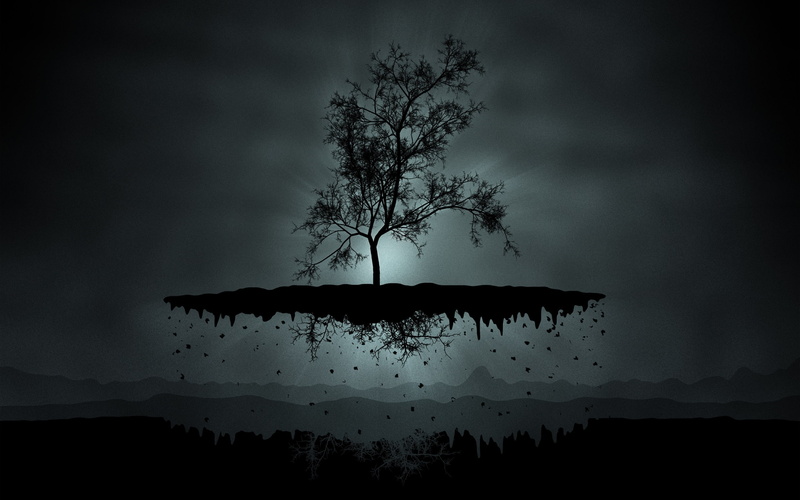 trying, grow, silhouette, background, photo, fantasy, 2K, tree, floating, dark