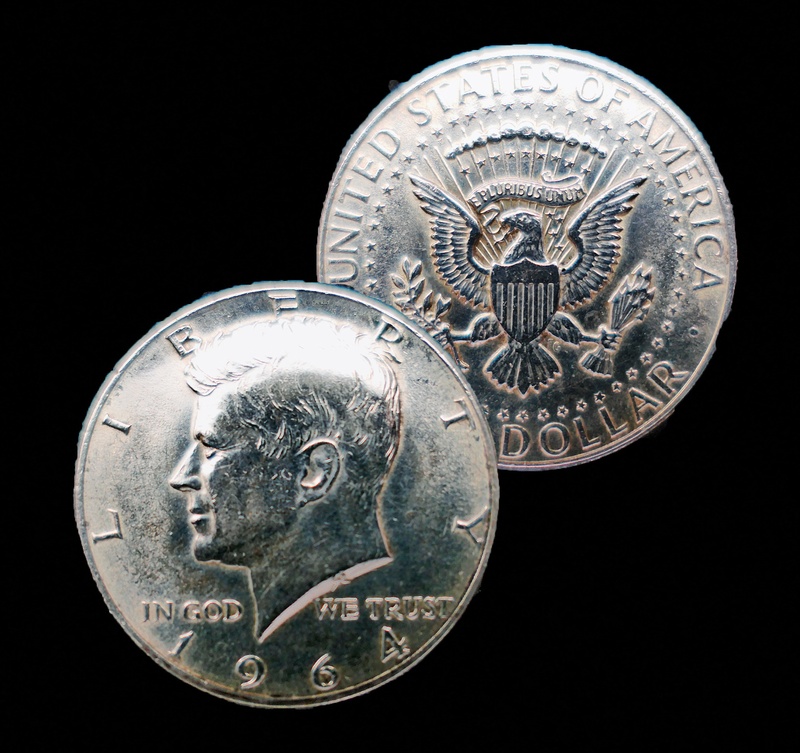 kennedy dollar, metal, close-up, historically, dollar, usa, black background, currency, silver - metal, indoors, silver colored, silver coin, coin, circle
