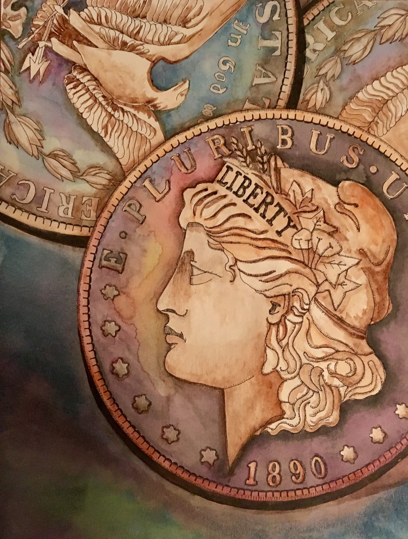 currency, floral pattern, coins, artwork, representation, old, pattern, star shape, communication, no people, close-up, metal, human representation, watercolor