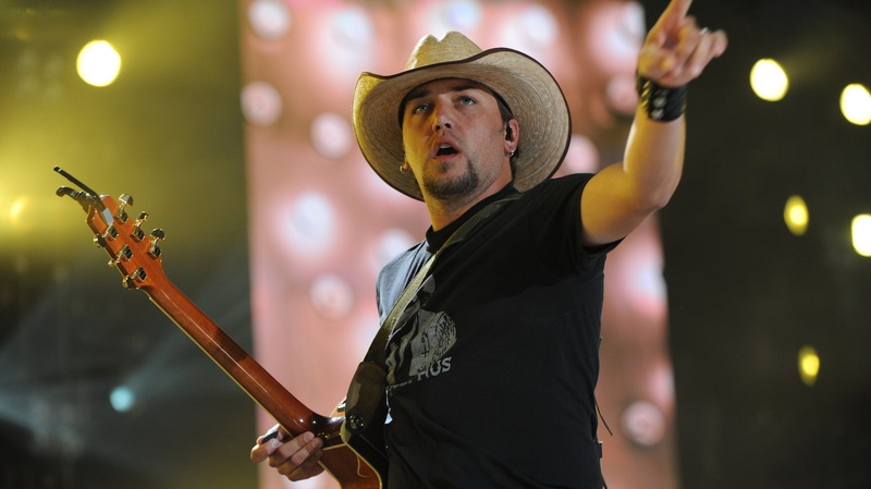 clothing, crew, black, musical instrument, illuminated, 1080P, stage, rock music, artist, playing, guitar, jason aldean, stage - performance space, performance