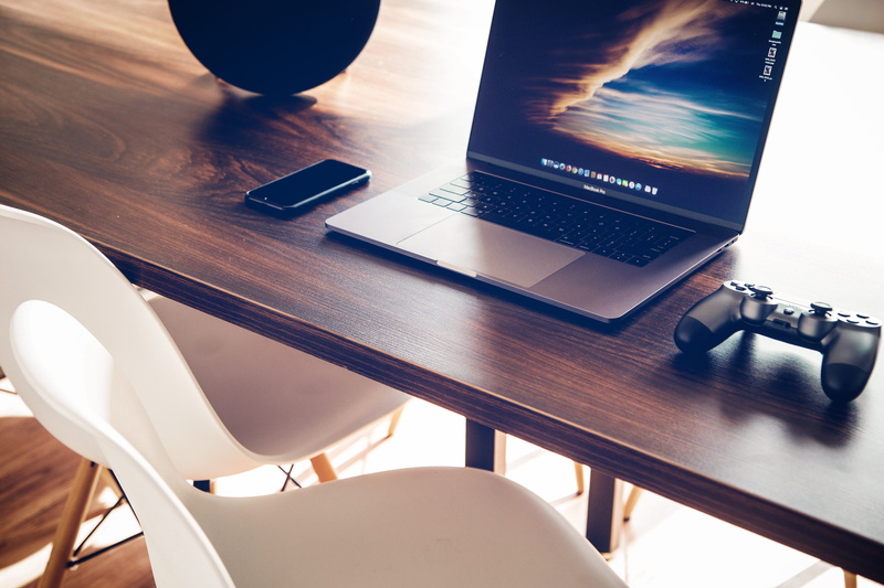 desk, keyboard, wood - material, communication, still life, high angle view, computer equipment, pro, wireless technology, table, indoors, 5K, apple, computer keyboard