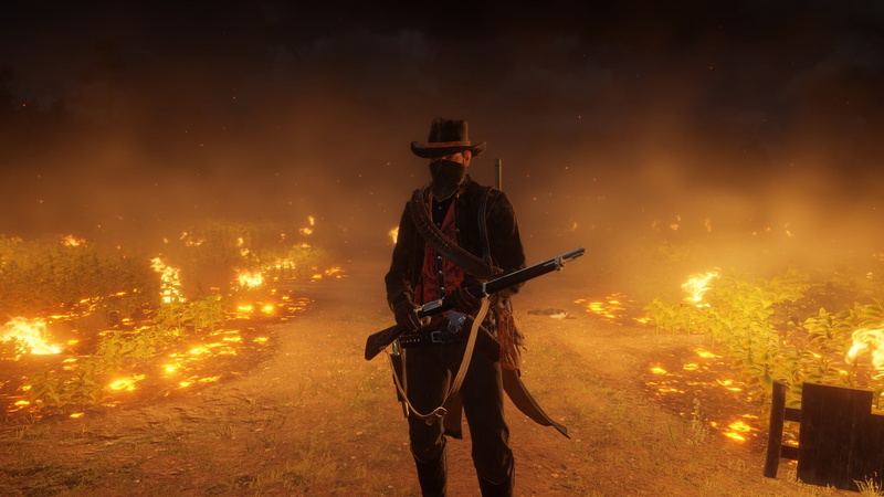 snow, video game art, fire, screen shot, lights, video games, daylight, night, 1080P, Red Dead Redemption 2, mountains