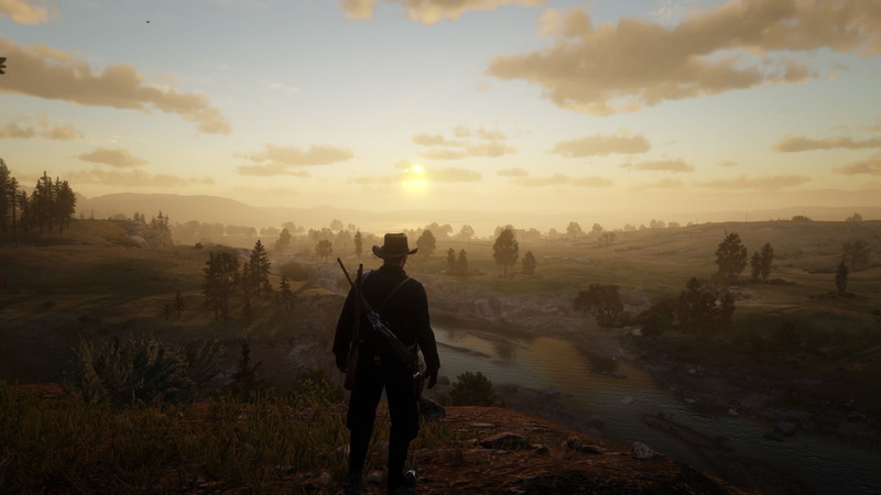 video games, screen shot, 1080P, Red Dead Redemption 2, fire, mountains, snow, video game art, lights, daylight, night