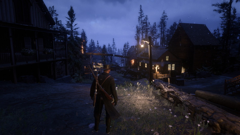 daylight, Red Dead Redemption 2, mountains, lights, video game art, snow, 1080P, video games, fire, night, screen shot