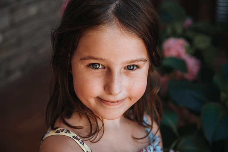freckle, smiling, flowers, face, 5K, wearing, child, happiness, spaghetti, dark hair, person, females, body part, portrait, beautiful, strap, brown eyes