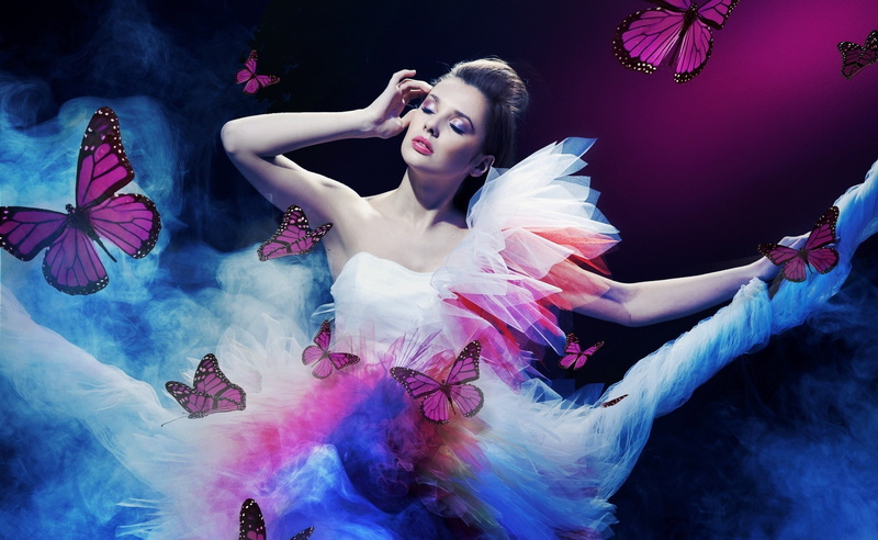 three quarter length, s, Butterflies, 2K, floral, lipstick, one person, clothing, beautiful woman, make-up, hairstyle, elegance, dress, fashion model