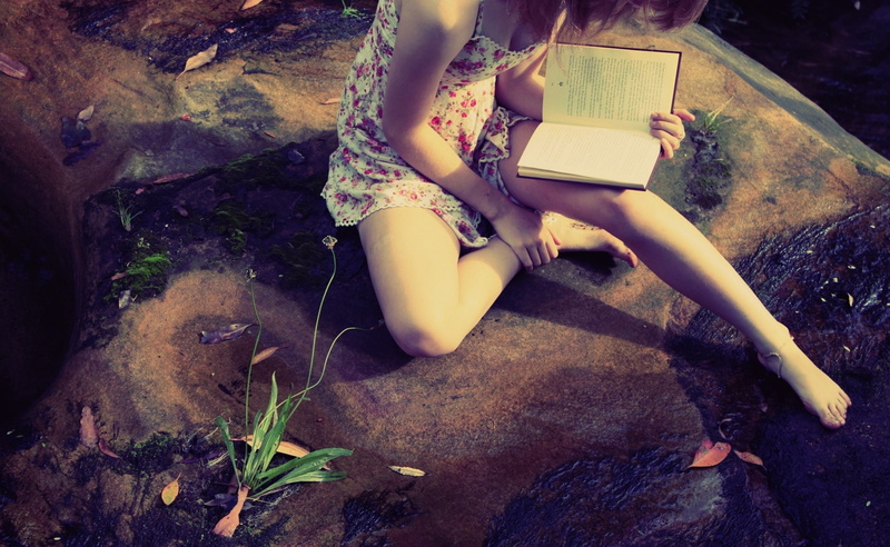 leisure activity, book, casual clothing, s, activity, full length, floral, 2K, day, lifestyles, low section, one person, mini, pink, rock, Reading, holding
