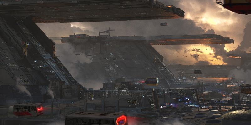 futuristic, Jedd Chevrier, aircraft carrier, industrial city, 4K