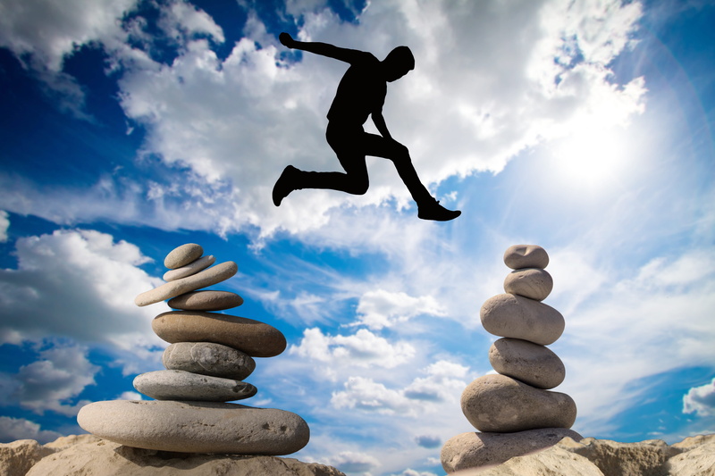 high spirits, sky, zen-like, vitality, balance, conquering adversity, cloud - sky, jumping, outdoors, risky, blue, day, courage, solid, full length, people