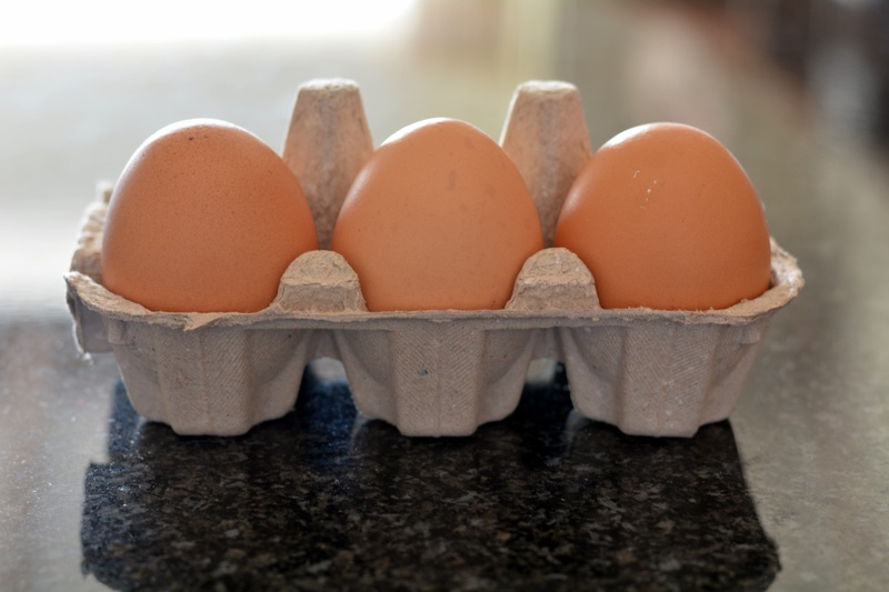 selective focus, in a row, focus on foreground, freshness, carton, food, no people, egg, raw food, vulnerability, close-up, three eggs, still life, tray