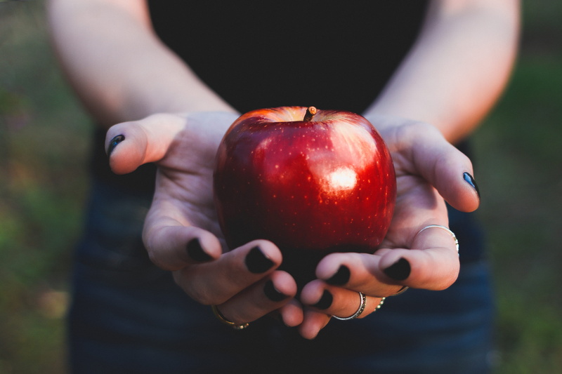 holding, person, one person, fruit, red, apple, ripe, close-up, human hand, forbidden, freshness, day, hand, 5K, black nails, human body part, red apple