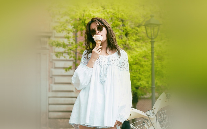 beauty, icecream, adult, looking at camera, one person, sunglasses, young adult, glasses, nana, women, standing, portrait, kpop, front view, hairstyle