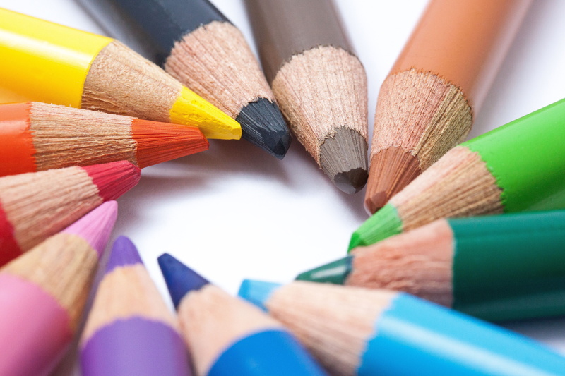 art and craft, with coloured mines, end, group of Objects, lacquered wood, arrangement, 4K, macro, color circle, writing or drawing device, indoors, pencil