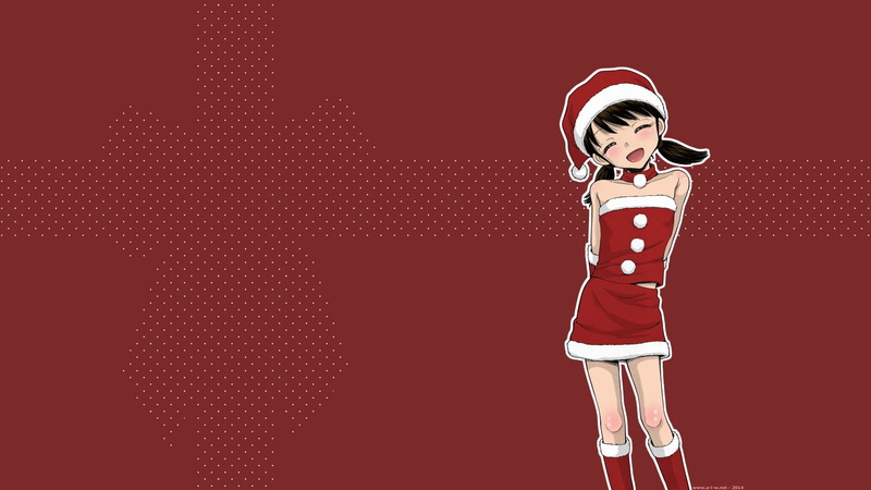 anime, studio shot, TAMACHI Yuki, sports helmet, headwear, red background, young adult, girl, standing, claus, women, santa, human body part, one person