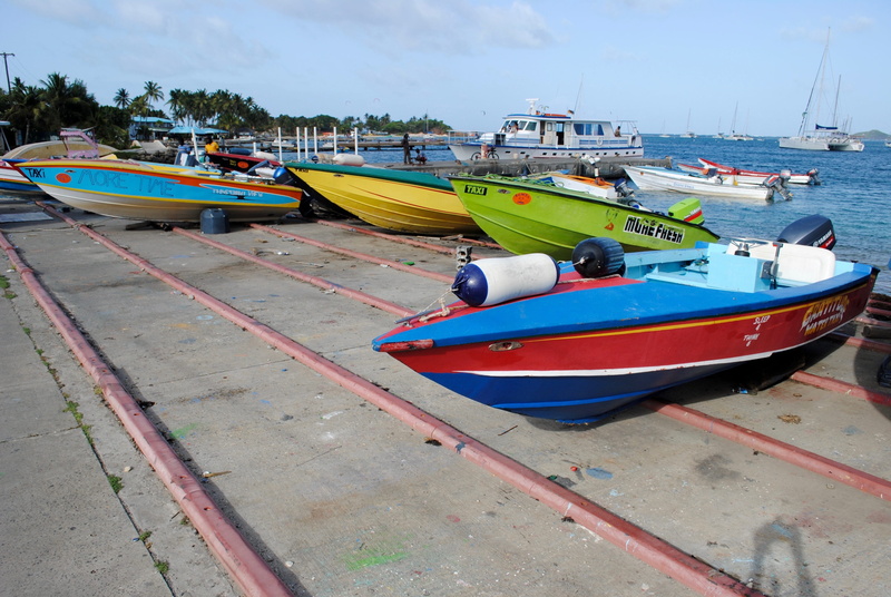 multi colored, Transportation, union island, sky, mode of Transport, rope, water taxi, motor boat, vessel, Boats, moored, sea, tropical, 4K, harbor, West Indies