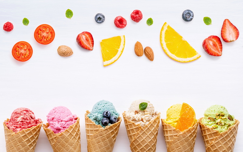 cone, colorful, fruit, horn, 5K, ice cream, berries