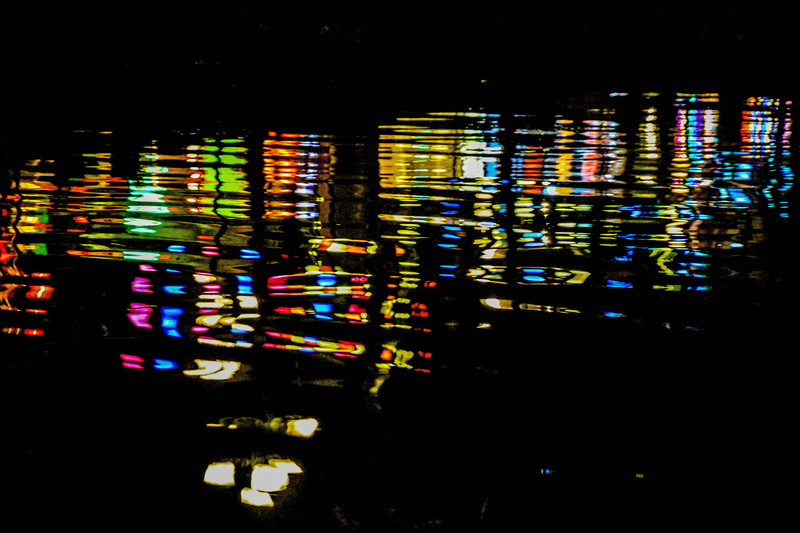 abstract, multicolored, city, illuminated, building, water, 4K, lighting equipment, multi colored, outdoors, built structure, architecture, blue, nature