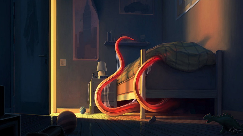 hd, 720P, room, bed, tentacles, monster, drawing, fantasy