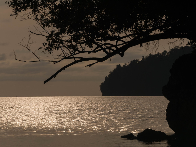 water, sea, rock, land, indonesia, tranquility, rock - object, sulawesi, night sea, 4K, togean, outdoors, no people, silhouette, sky, island, tranquil scene