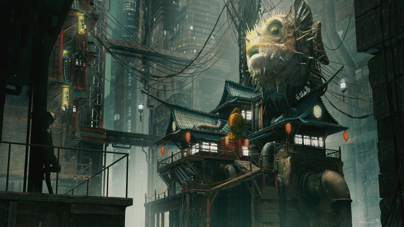 Pufferfish, 1080P, City, Sci Fi, Cyberpunk