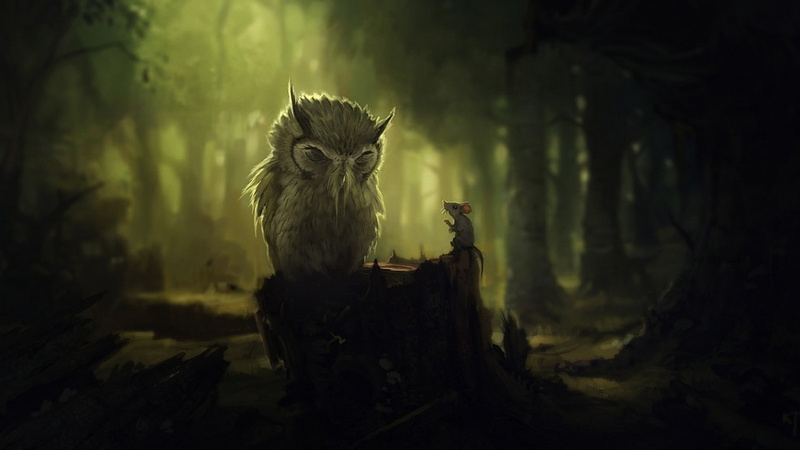 hd, BIRDS, abstract, fantasy, owls, x, artwork, mouse, forest, animals, 1080P, art