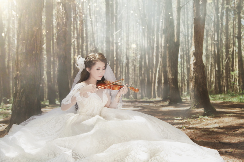 clothing, woman, adult, young adult, women, forest, wedding, green, musical instrument, dress, model, females, hairstyle, violin, dalat, violinist, sitting