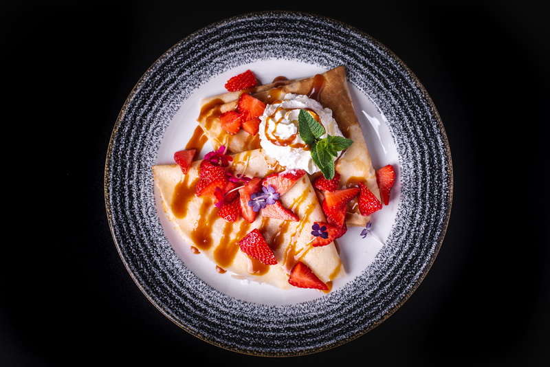 temptation, plate, whipped cream, indoors, food and drink, crepes, freshness, vegetable, pancakes with whipped cream, close-up, wellbeing, high angle view